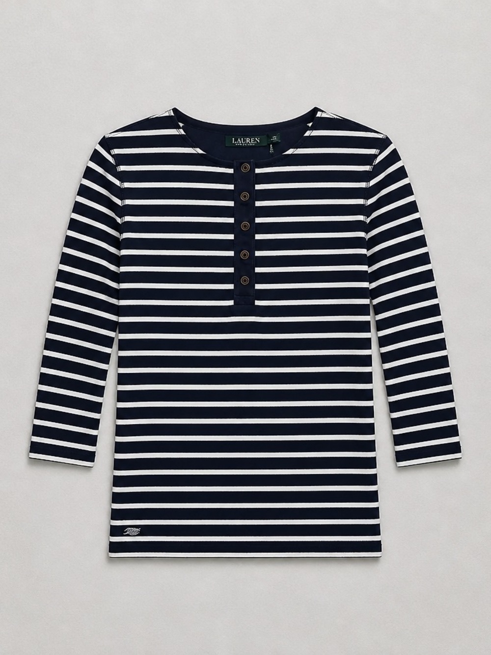 Ralph Lauren Navy & White Striped Henley Tee